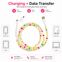 Câble de charge FASHLINK Boho géométrique perlé 3-en-1 USB Type C multi-connecteur, accessoire de mode tribal coloré