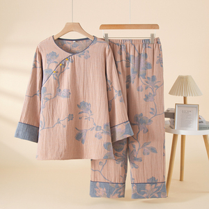 Nouvel ensemble de pyjama pour <span class=keywords><strong>femme</strong></span> 2026, style rétro <span class=keywords><strong>traditionnel</strong></span> <span class=keywords><strong>chinois</strong></span>, imprimé, col rond, 100 % coton, jacquard <span class=keywords><strong>chinois</strong></span> - Product Image 4