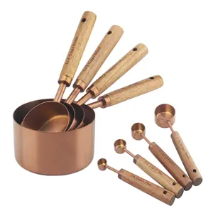 Kitchen Gadgets 1cup 1/2cup 1/3cup 1/4cup 8 Pcs Stainless Steel Rose Gold Copper Measuring Cups And Spoons Set