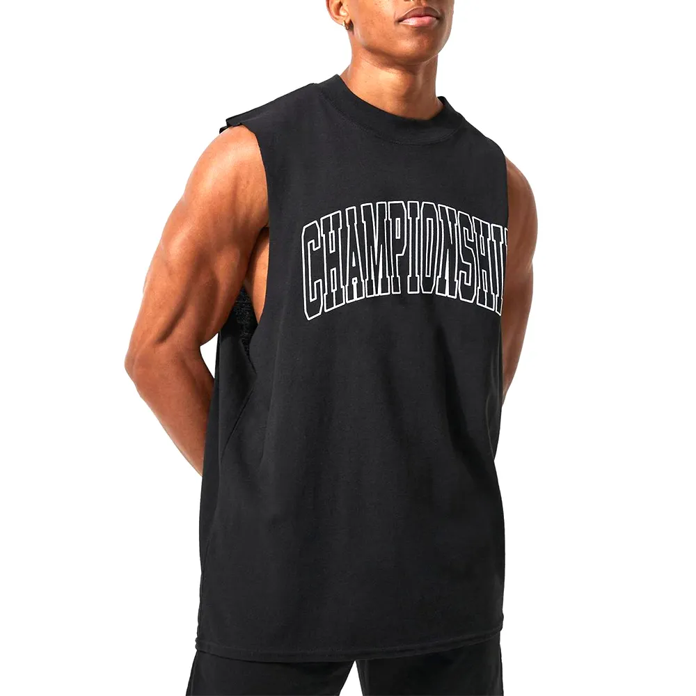 Streetwear Oversized Unisex Gym Tank Top Custom Cut Off Sleeveless Printing Man Active Gym Championship Tank Top Men Vest