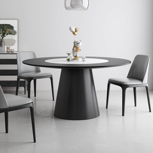 Modern Solid <strong>Wood</strong> <strong>Inlaid</strong> Dining Table With Turntable Minimalist Household Ash <strong>Wood</strong> Large Round Shape Dining Table PJ2425 - Product Image 4