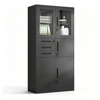 Armoire de classement à trois tiroirs avec porte en verre et rangement métallique verrouillable