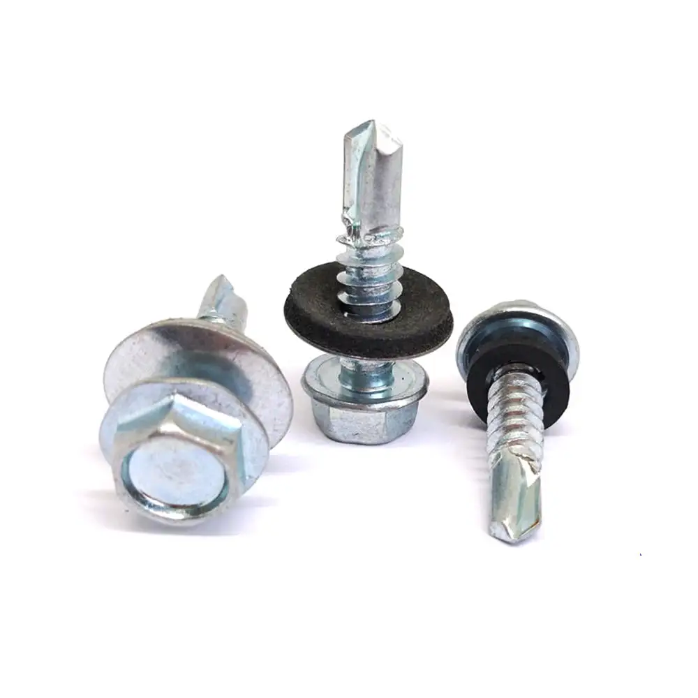 DIN7504K tornillos Galvanized metal steel indented hex washer head tek roofing self drilling screw with EPDM rubber washer