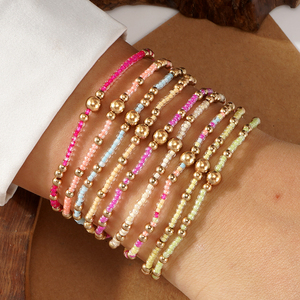 Nouveau Bracelet Bohème Élastique Fait Main en Perles de Verre Colorées, Plaqué Or 18 carats, en Acier Inoxydable, Étanche, pour Anniversaire - Product Image 1