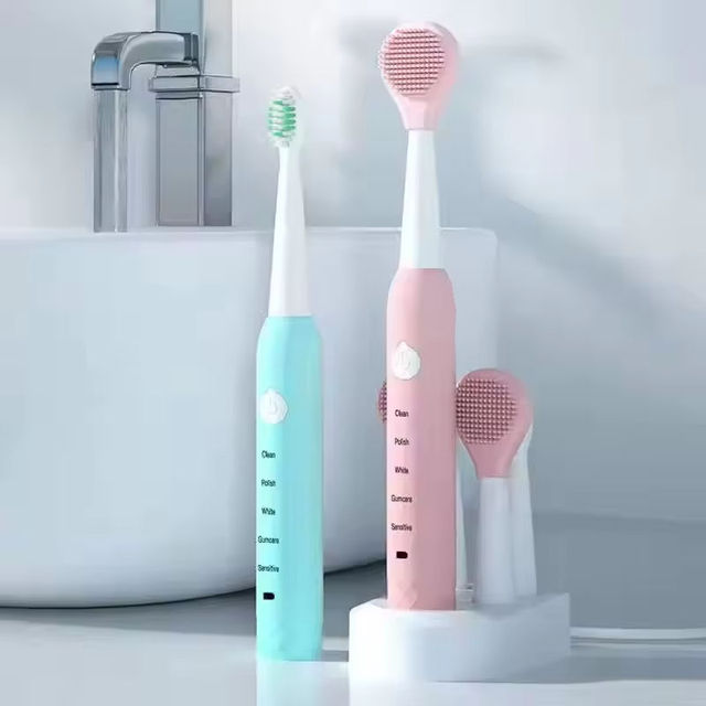 OEM Rechargeable Sonic Electric Toothbrush with IPX7 Waterproof Soft Bristle 5 Cleaning Modes & 4 Replacement Heads