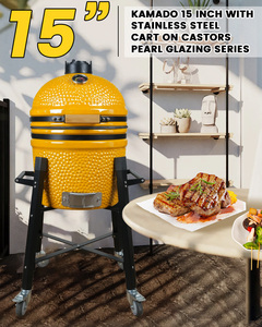 Parrilla Kamado de Cerámica Moderna de 15 Pulgadas, Ahumador de Carne a Carbón con Encendido Electrónico y Carrito Portátil para Jardín Pequeño - Product Image 5