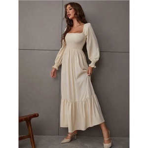 MANNI Y2K <span class=keywords><strong>abito</strong></span> <span class=keywords><strong>bianco</strong></span> <span class=keywords><strong>estivo</strong></span> in poliestere da donna Casual con orlo <span class=keywords><strong>lungo</strong></span> a camicia con collo quadrato e maniche lunghe a vita alta - Product Image 4