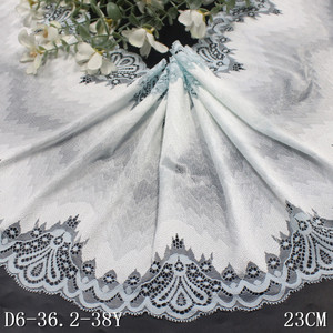 Penjualan Terbaik Lingerie mewah spandeks nilon tali elastis melar renda kain untuk wanita 23CM renda melar biru muda lembut - Product Image 6