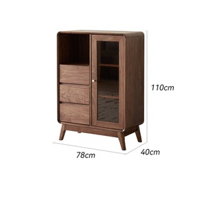 Coffre de rangement moderne minimaliste en noyer noir - Étagère ouverte en verre, 3 tiroirs, meuble bas (éco-responsable et durable) pour - Product Image 3