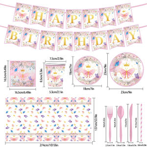 مجموعة أدوات مائدة للاستخدام مرة واحدة بتصميم تاج الفراشة الوردية لعيد الحب وأعياد الميلاد والمناسبات، زينة كرتونية رائجة - Product Image 1