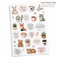 Lot de 30 autocollants en vinyle imperméables sur le thème de la peinture aquarelle Cottagecore, avec animaux, citations et motifs botaniques, personnalisables OEM, MOQ 50