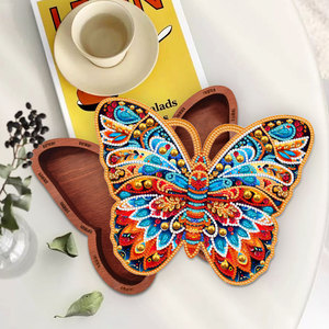 Boîte en bois LS Butterfly 5D DIY pour kits de peinture diamant, boîte de rangement multifonctionnelle en bois pour bijoux, forme cœur imprimée papillon - Product Image 1