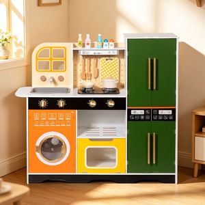 Juego <span class=keywords><strong>de</strong></span> Cocina <span class=keywords><strong>de</strong></span> Madera para Niños, Juego <span class=keywords><strong>de</strong></span> Imitación Montessori, Juego <span class=keywords><strong>de</strong></span> Cocina Multifuncional, Refrigerador <span class=keywords><strong>de</strong></span> Juguete, Lavadora, Estufa, Fregadero - Product Image 2