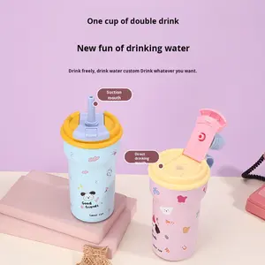 Nuova tazza di paglia di cartone animato carina in acciaio inossidabile 316 con isolamento in acciaio inossidabile per sport all'aria aperta regali di lavoro sottovuoto - Product Image 2