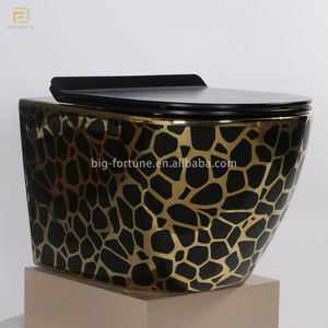 Toilette murale de grande taille suspendue sans bords, salle de bains, de luxe, en céramique, couleur noire, or, nouvelle collection - Product Image 1