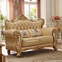 Canapé de style européen classique très vendu, meubles de luxe pour salon, ensemble de canapés en cuir sculpté en bois