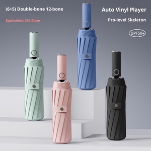 New 264 Bone Trifold Automatic Black Glue Solid Color UV Protection <b>Sunscreen</b> Umbrella for Female - Product Image 1