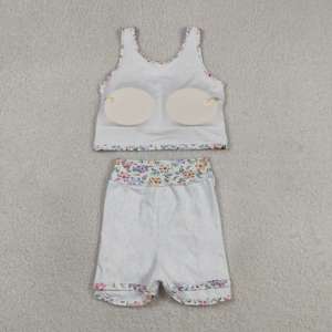GSD3838 rts Ensemble de yoga d'été sans manches pour petite fille, avec jupe imprimée petites fleurs, vente en gros pour enfants - Product Image 2