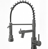 Robinet de cuisine professionnel à bec haut avec douchette extractible 360° °   Robinet mélangeur d'évier à double bec pivotant à ressort 1 trou