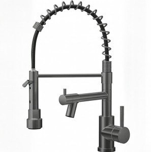Robinet de <span class=keywords><strong>cuisine</strong></span> professionnel à bec haut <span class=keywords><strong>avec</strong></span> <span class=keywords><strong>douchette</strong></span> extractible 360° °   Robinet mélangeur d'évier à double bec pivotant à ressort 1 trou - Product Image 1