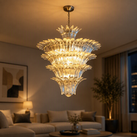 Lustre en verre de Murano transparent fait main de style moderne, personnalisé, pour hall d'hôtel, mariage, villa, plafond, style mid-century