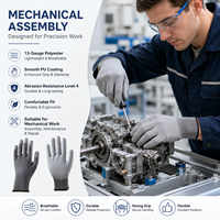 Gants industriels polyvalents en PU texturé gris 13G, respirants, anti-humidité et résistants à l'abrasion, vente en gros directe usine