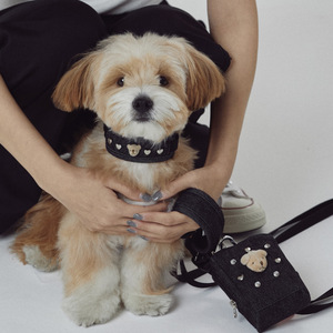 Pet Ins Style 3D Embroidery Cute Bear Breathable Cowboy Suit Pet Harness Set Denim Material <strong>Dog</strong> Knapsack Pet <strong>Collar</strong> - Product Image 3