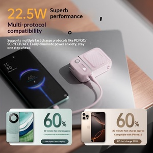 Banque d'alimentation 5 <span class=keywords><strong>en</strong></span> 1 avec support caché, performances exceptionnelles, 10000mAh, 22.5W avec câble de charge rapide et charge sans fil magnétique 15W - Product Image 5