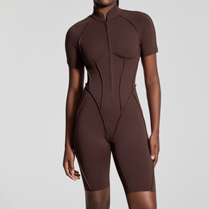 Mono de gimnasio sin costuras para mujer, acanalado, transpirable, con cremallera frontal, <span class=keywords><strong>tirantes</strong></span> finos, manga larga, moldeador, para yoga, de una pieza - Product Image 6