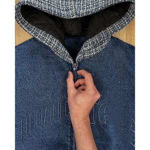 Chaqueta con Capucha de Mezclilla con Diseño Artístico para Hombre, Estilo Y2K Vintage Vanguardista, Transpirable, Opción de Moda Urbana, Otoño Invierno 2025 - Product Image 2