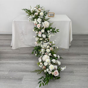 Centro de Mesa de Flores Artificiales DKB al por Mayor, Camino de Mesa de Rosas Verdes y Blancas, Hilera de Flores Artificiales, Hilera de Vegetación Artificial para Decoración de Mesa de Boda - Product Image 1