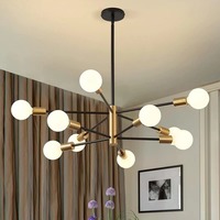 Lustre Sputnik moderne classique noir et or, lumière nordique de luxe, suspension réglable en hauteur à 12 lampes pour salon et salle à manger