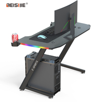 BEISIJIE, recién llegado, mesa de ordenador, escritorio de juegos en forma de Z con luces Led RGB, mesas de juego