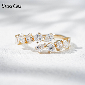 StarsGem Bague Hug ouverte sur le devant en or massif 10K, 1,0 carat total, couleur E, diamant de laboratoire taille poire, plaqué rhodium, pour anniversaire et mariage - Product Image 1