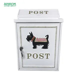 Kotak Surat Pos Anjing Kecil Putih Dudukan Dinding Aluminium Cor