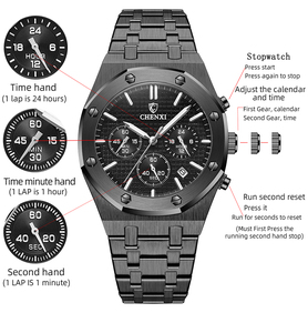 Montre chronographe de sport analogique avec logo personnalisé pour hommes montre à quartz lumineuse et étanche design en acier inoxydable pour hommes Orologio Uomo - Product Image 5