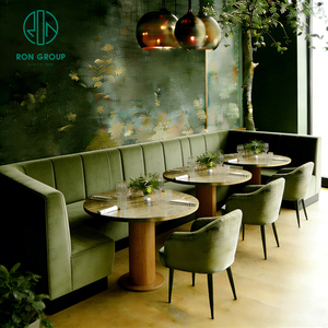 Set di Tavoli e Sedie in Legno a Mezza Luna per Caffetteria e Ristorante, Arredamento con Divano per Coffee Shop - Product Image 3