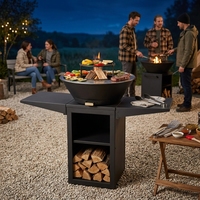 Barbecue extérieur au feu ouvert de style moderne, facile à assembler, avec grille de cuisson au bois