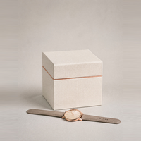 Boîte à montre personnalisée en carton rigide avec couvercle et base, bordure dorée, boîte de rangement pour montre mécanique, cadre intérieur
