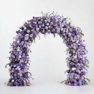 Arche de mariage en fer en forme de U, décorée de fleurs artificielles, simulation de fleurs, couleur violette - Product Image 4