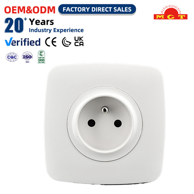 OEM Customizable 16A 250V White PC Round French Standard Power Socket Home Hotel Office Indoor Wall Electric Socketed