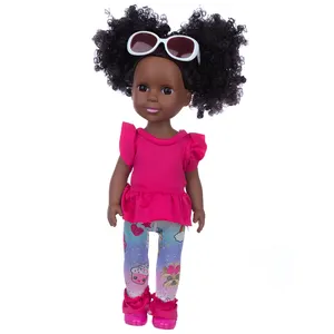 2021 गर्म बिक्री लोकप्रिय 14 इंच Vinyl अफ्रीकी अमेरिकी शैली लड़कियों सेट काले गुड़िया एफ्रो गांठदार बाल बच्चों के लिए