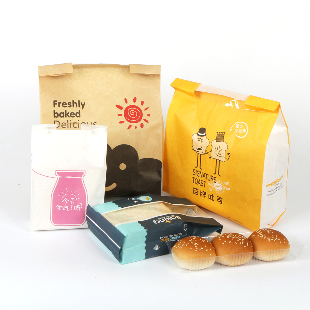 Cartoon Pattern Disposable Kraft Paper Packaging Food Bags with Custom Logo