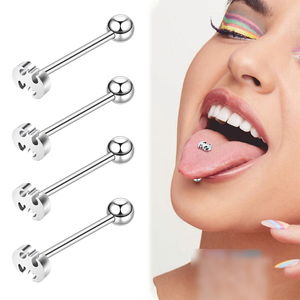 Venta al por mayor Compra a granel 14G Troquelado Acero inoxidable Lengua Anillo Stud Venta caliente Barbell Oreja Nariz Cuerpo Lengua Piercing - Product Image 1