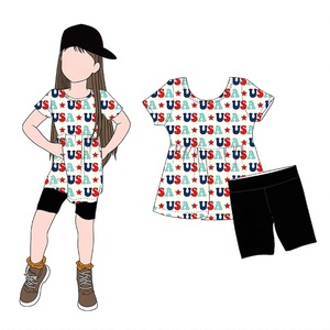 <span class=keywords><strong>Abbigliamento</strong></span> Personalizzato per Bambini per la Festa dell'Indipendenza, Set Due Pezzi con Abito Corto in Bambù e Pantaloncini <span class=keywords><strong>da</strong></span> Ciclismo per Bambine - Product Image 4
