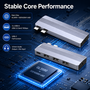 5合2 USB-C <span class=keywords><strong>3.2</strong></span> Gen2集线器 2xUSB-C 上行端口转5xUSB-C 10Gbps + <span class=keywords><strong>3</strong></span>.5mm音频端口 铝+ABS外壳 适用于笔记本电脑/Mac 有现货 - Product Image 5