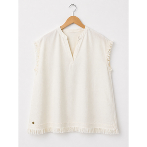 Achetez une blouse d'été décontractée pour femme, blanche, sans manches, à franges, col en V, coupe ample, pour un usage quotidien, en vente - Product Image 1