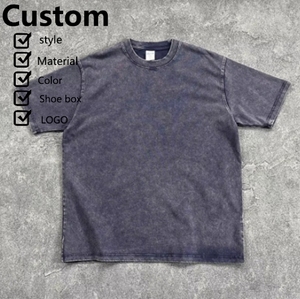 Dropshipping 275GSM Heavyweight Vintage ácido lavado camiseta de gran tamaño cuello redondo manga corta Camiseta personalizada serigrafía camiseta - Product Image 5