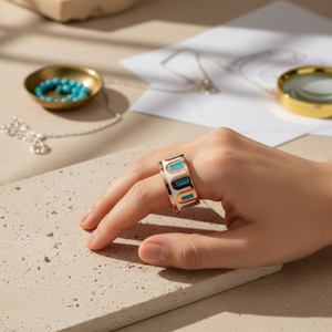 Elegant Blue Enamel Design Clear <b>CZ</b> Cluster <b>Ring</b> Turkish Trendy Wholesale Handcrafted 925 Sterling Silver Jewelry - Product Image 3