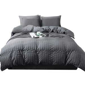 Set copripiumino Seersucker Queen Size 3 pezzi copripiumino strutturato in microfibra lavato Ultra morbido <span class=keywords><strong>grigio</strong></span> scuro con chiusura a cerniera - Product Image 1